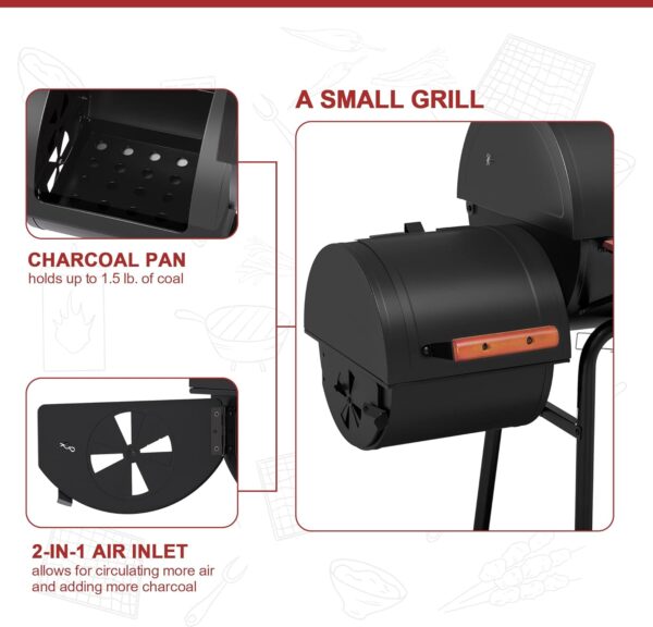 Royal Gourmet CC1830W 30 Barrel Charcoal Grill with Side Table, 627 Square Inches, Outdoor Backyard, Patio and Parties, Black - Image 7