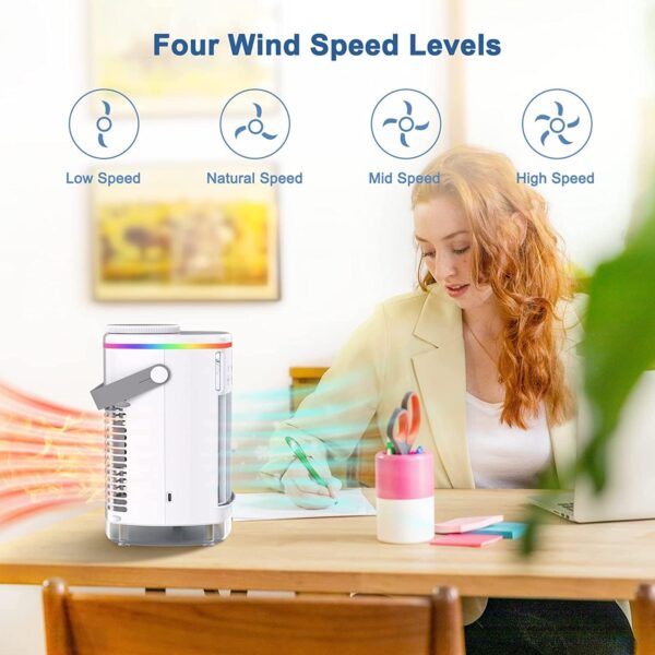 Joomouney Portable Air Cooler, 3-in-1 Air Cooler, Mini Air Conditioner With 4 Wind Speed & 7 Colour Lights & 700ml Water Tank&2-8H Timer, Personal Evaporative Air Cooler Fan for Home, Office, Bedroom - Image 5