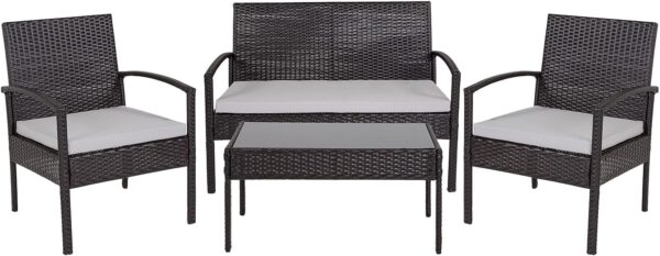 Flash Furniture Aransas Series Patio Steel Frame and Cushions, Resin, Black, 4-Piece Set - Image 2