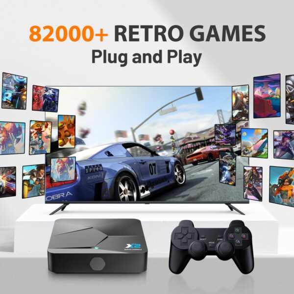 Super Console X2, Retro Games Console Built-in 82000+ Video Game, Plug & Play Games Console, Emuelec 4.5 & Android 9.0, 4K HD Display, 68+ Emulator Compatible with PSP/PS1/N64/Amiga, with 2 Gamepad - Image 3