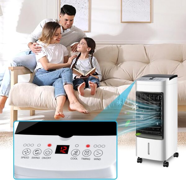 M MUNCASO 65W Evaporative Air Cooler Portable Aircon - 5L Tank 2 Ice Pack, 3D Airflow with 3 Modes & Speeds, LED Touchscreen 12H Timer, Remote Control Air Conditioner Cooler Fan for Home Office Room - Image 8