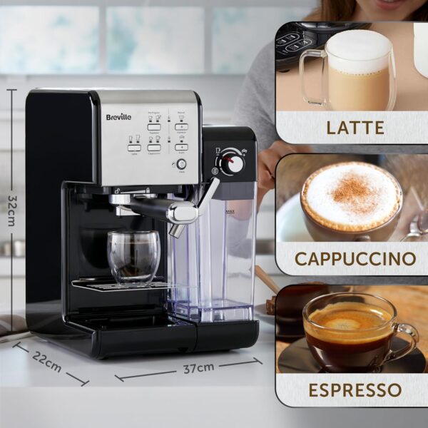 Breville One-Touch CoffeeHouse Coffee Machine | Espresso, Cappuccino & Latte Maker | 19 Bar Italian Pump | Automatic Milk Frother | ESE Pod Compatible | Black [VCF107] - Image 4