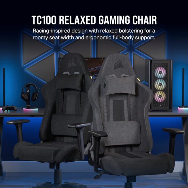 Corsair TC100 Relaxed Fabric Gaming Chair, Nylon, Grey and Black, One Size - Image 3