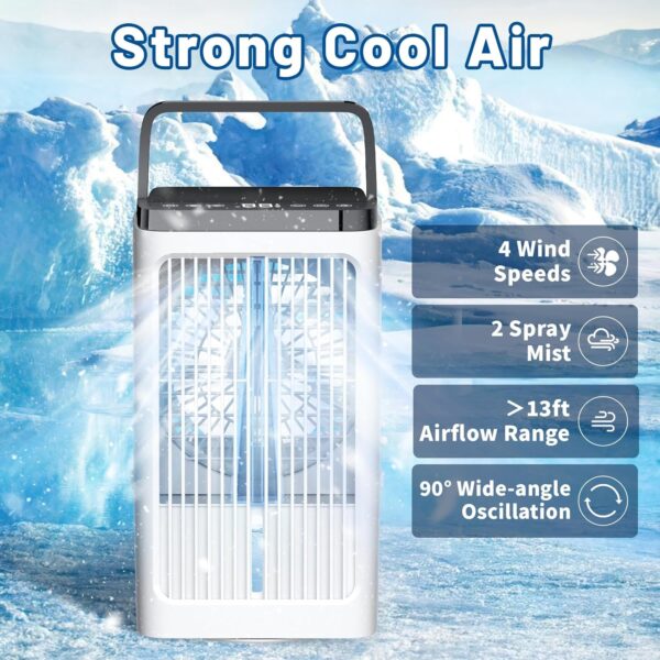 Portable Air Conditioner,CAIKEZI 4 in 1 Air Cooler,Mini Evaporative Cooler, 90° Oscillating Portable Mobile Air Conditioner with Night Light and Timer for Home & Office - Image 5