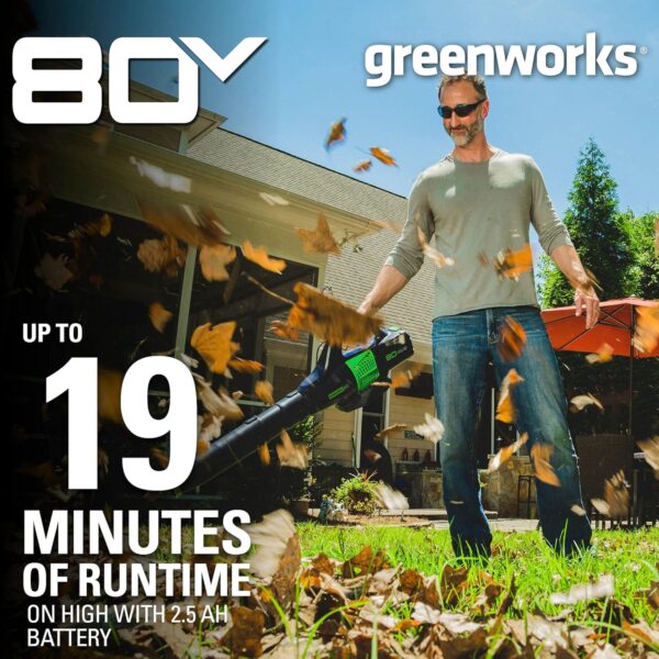 Greenworks Pro 80V (145 MPH / 580 CFM) Brushless Cordless Axial Blower, Tool Only BLB482 - Image 3