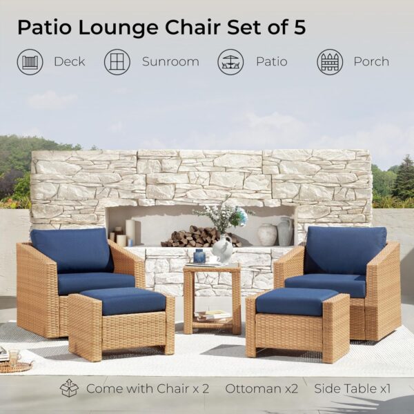 CHITA 5 Pieces Wicker Patio Furniture Set, Outdoor Conversation Set with 2 Pieces Rattan Swivel Chairs, 2 Pieces Ottomans, Thickened Cushions and Side Table - Image 10