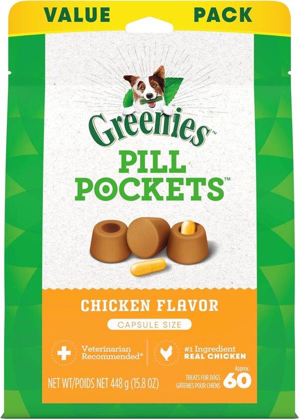 Greenies Pill Pockets for Dogs Capsule Size Natural Soft Dog Treats Chicken Flavor, 15.8 oz. Pack (60 Treats) - Image 2