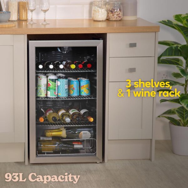 Russell Hobbs Undercounter Fridge 93 Litre/90 Can Undercounter Freestanding Beverage/Drinks Wine Fridge for Beer in Stainless Steel LED Light Drinks & Snacks Glass Door 2 Year Guarantee RH48BC101SS - Image 6