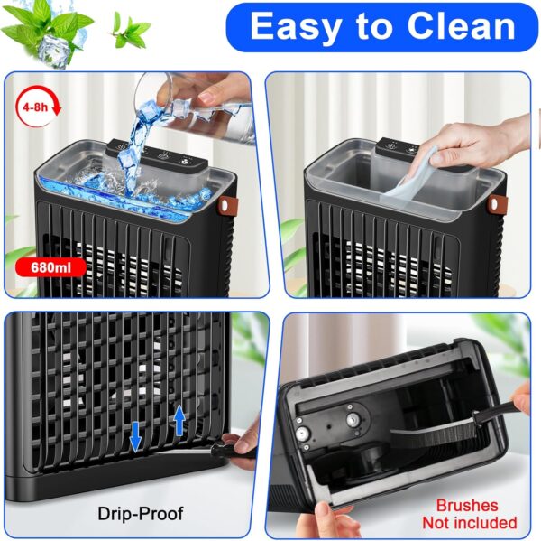 Portable Air Cooler - Portable Air Conditioner Mini AC with Handle,Personal Quiet Small Mobile Cooling Fan,USB Powered,2/4/6 H Timer, 5 Speeds,60°Adjustment,for Office, Home, Room,Desk,Car - Black - Image 4