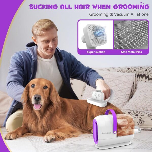 Homeika Dog Grooming Kit, 1.5L Dog Hair Vacuum Suction 99% Pet Hair, 8 Pet Grooming Tools, Storage Bag, 6 Nozzles, Quiet Pet Vacuum Groomer with Nail Grinder, Paw Trimmer, Brush for Shedding Dogs Cats - Image 3