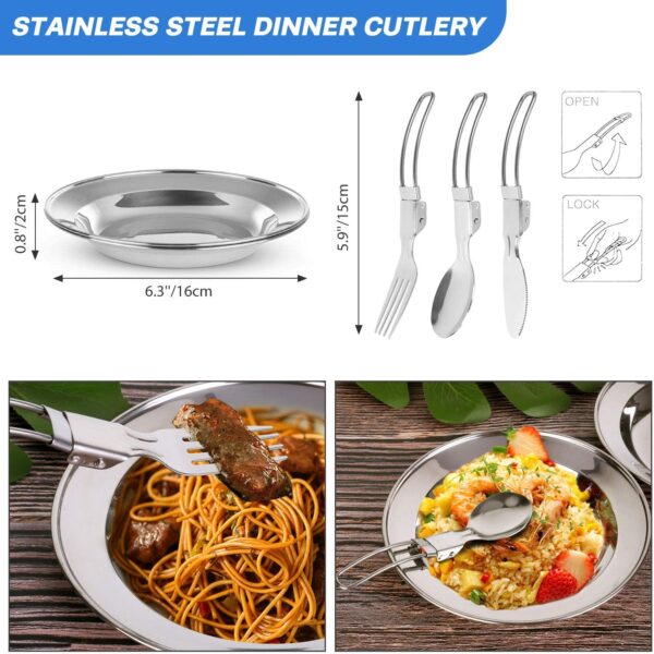 Odoland Camping Cookware Kit with Folding Camping Stove Suit 2 People, Non-Stick Pot Pan Kettle Set with Stainless Steel Cups Plates Forks Knives Spoons for Outdoor Cooking and Picnic for 2 People - Image 6