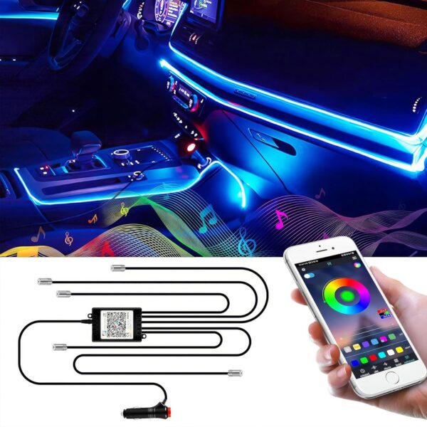 Wilktop Car LED Interior Lights 6m, Interior Car Lights Strip, led lights for car, RGB Strip Light &Music Sync Rhythm, Ambient lighting car, 5 in 1 Neon Ambient Lighting with App - Image 2