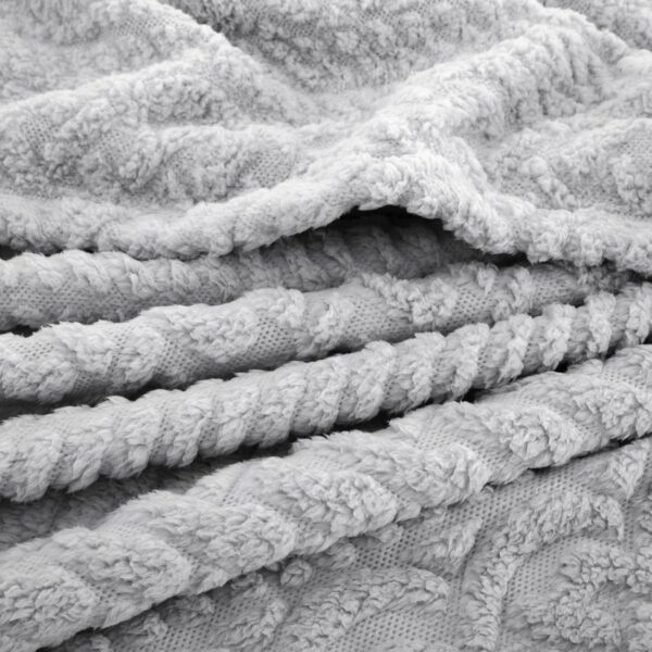 Sherpa Throw Blanket,Cable Pattern Decorative Soft Cozy Blanket for Couch Sofa,Light Weight Fleece Warm Throw Blanket for Bed,Grey,127 x 152 cm - Image 5