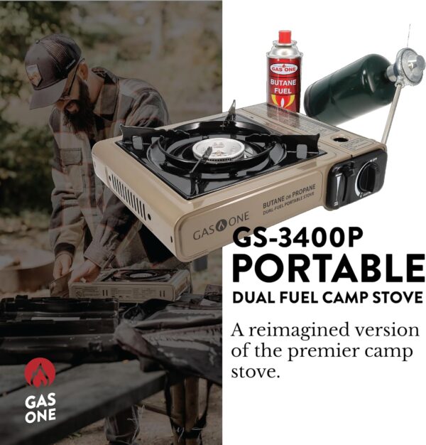 Gas ONE Propane or Butane Stove GS-3400P Dual Fuel Portable Camping and Backpacking Gas Stove Burner with Carrying Case Great for Emergency Preparedness Kit (Gold) - Image 3