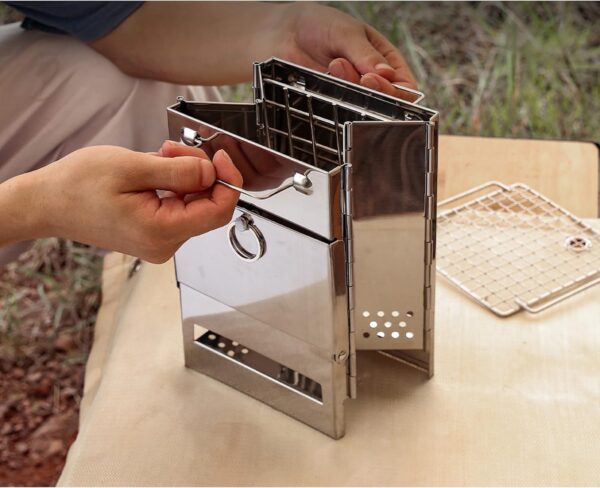 Portable Camping Stove & Grill - Foldable Alcohol/Charcoal/Twig Wood Campfire (Small) - Image 3