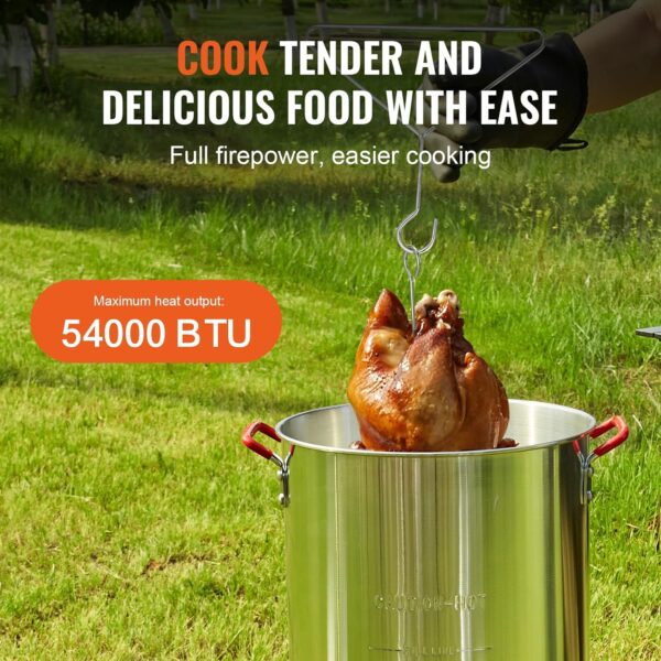 VEVOR Turkey Deep Fryer, 30-qt Turkey Fryer Boiler Steamer Cooker Set, Outdoor Aluminum Seafood Frying Pot, 54,000 BTU Burner Propane Gas Boiler, Includes Basket, Perforated Poultry Rack, Thermometer - Image 4