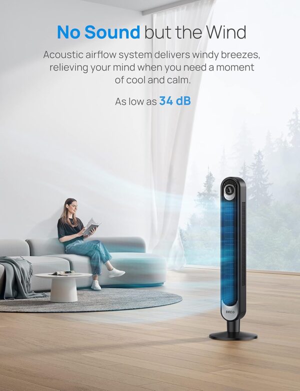 Dreo 28dB Silent Tower Fan, 6 Speeds Standing Fan with Remote, 7.3m/s Quiet Bladeless Cooling Fan, 90° Oscillating Electric Fan, 4 Modes, 12H Timer, LED Display, 42 Inch Floor Fan for Bedroom - Image 3