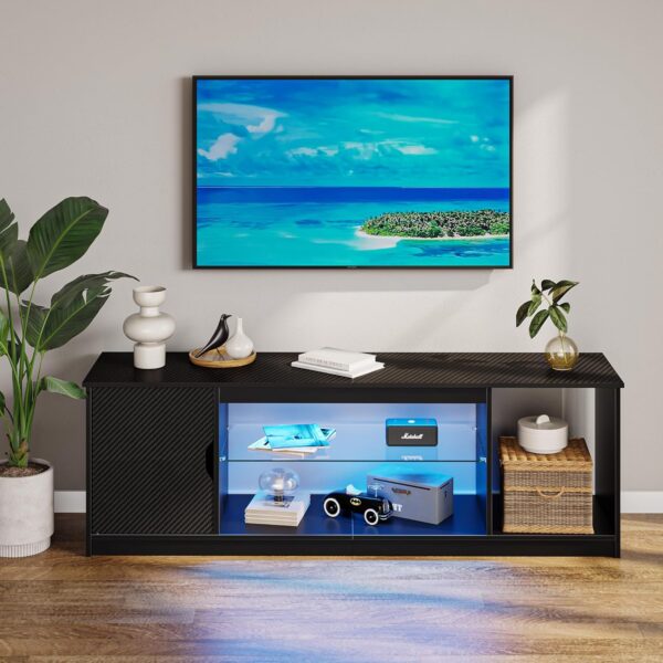 Bestier 148CM LED TV Stand for 55/60/65 Inch TVs Gaming Entertainment Center with Cabinet for PS5 Modern TV Cabinet with Adjustable Glass Shelves for Living Room Bedroom - Image 9