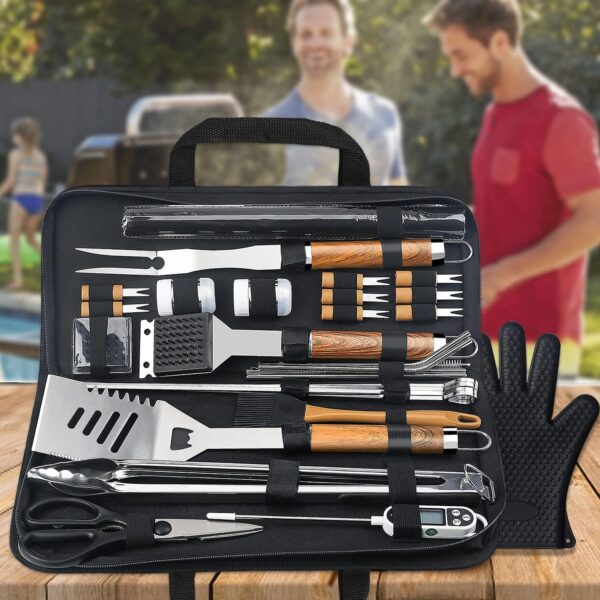 grilljoy 31PC Heavy Duty BBQ Grilling Accessories Grill Tools Set - Stainless Steel Grilling Kit with Storage Bag for Camping, Tailgating - Perfect Barbecue Utensil Gift for Men Women, Brown - Image 8