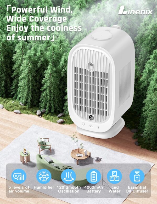 Portable Air Conditioner, Mini Air Conditioning Unit, 4-in-1 Evaporative Air Cooler, Portable Air Cooler With 5 Wind Speed, Humidifier Air Cooling Fan,Personal Air Cooler Fan for Room,Home,Office - Image 5