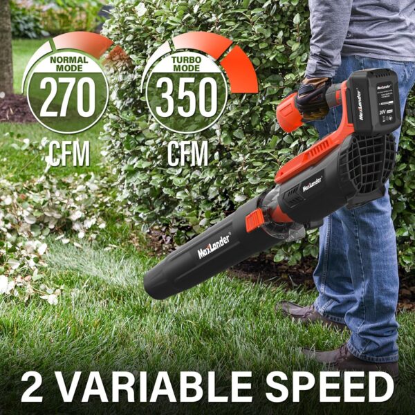 MAXLANDER Cordless Leaf Blower,20V 350CFM Battery Powered Leaf Blowers for Lawn Care, Electric Lightweight Leaf Blower with 2-Speed Dial for Leaf/Snow/Dust Blowing (4.0Ah Battery & Charger Included) - Image 4