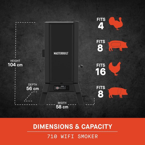 Masterbuilt 710 WiFi Digital Smoker, Vertical Design, 711 Cooking Sq. Inches, 4 Chrome Coated Smoking Racks, Wood Chip Loader, Electric Fuel Source to Plug in and Start Cooking, Black Model MB20072124 - Image 10