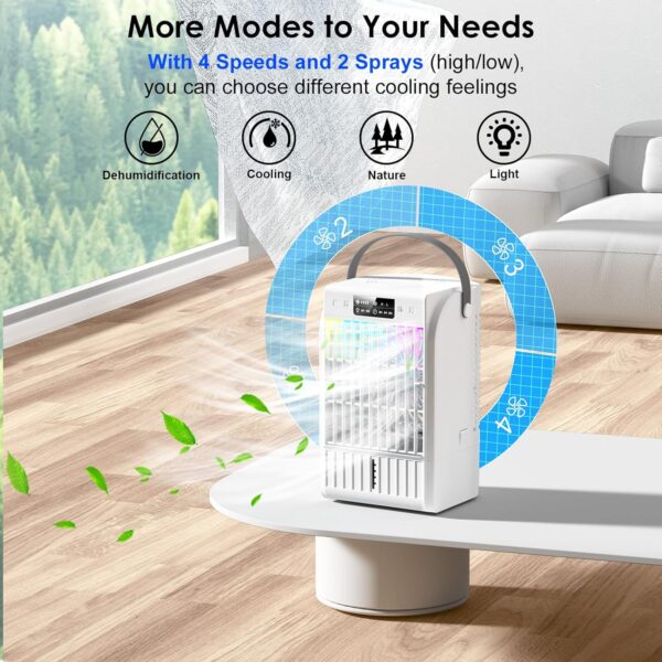 Guong Portable Air Conditioner, 4-in-1 Air Cooler Evaporative, Air Cooling Fan and Humidifier, 4 Speeds Mode 7 Colors LED Quiet Mini Air Conditioner Fan for Home Office - Image 4