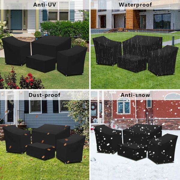 Kovshuiwe 4-Piece Outdoor Veranda Patio Garden Furniture Covers Set, Waterproof Upgraded 420D Heavy Duty Oxford Fabric Rattan Furniture Cover for Chair Sofa(Black) - Image 9