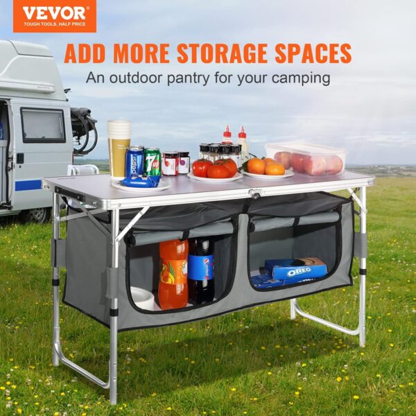 VEVOR Camping Kitchen Table, Aluminum Portable Folding Camp Cooking Station with Storage Organizer, 3 Adjustable Height, Quick Installation for Picnic BBQ Beach Traveling - Image 5