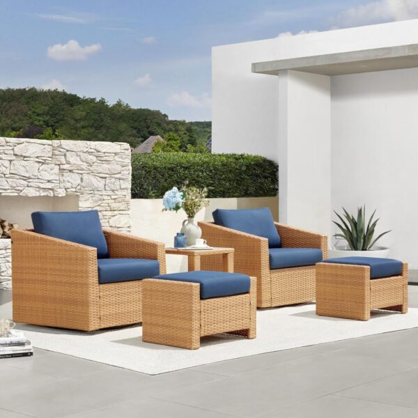 CHITA 5 Pieces Wicker Patio Furniture Set, Outdoor Conversation Set with 2 Pieces Rattan Swivel Chairs, 2 Pieces Ottomans, Thickened Cushions and Side Table - Image 2