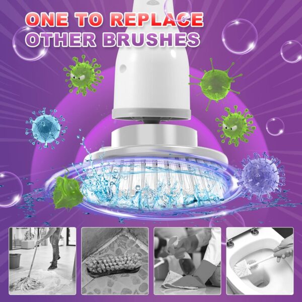 Electric Spin Scrubber, Cordless Shower Cleaner with 7 Replaceable Brush Heads & Detachable Extension Handle, Power Bathroom Cleaning Brush for Kitchen Tub Car Floor Tile - Image 3