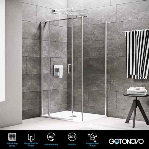 gotonovo Wall Mounted Chrome Polished Shower System Set with 10 inch Square Shower Head with Single Handle with Single Function Shower Trim Kit with Pressure Balance Rough-in Brass Valve(Male Thread) - Image 10