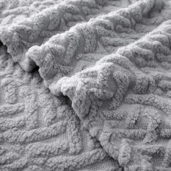 Sherpa Throw Blanket,Cable Pattern Decorative Soft Cozy Blanket for Couch Sofa,Light Weight Fleece Warm Throw Blanket for Bed,Grey,127 x 152 cm - Image 6