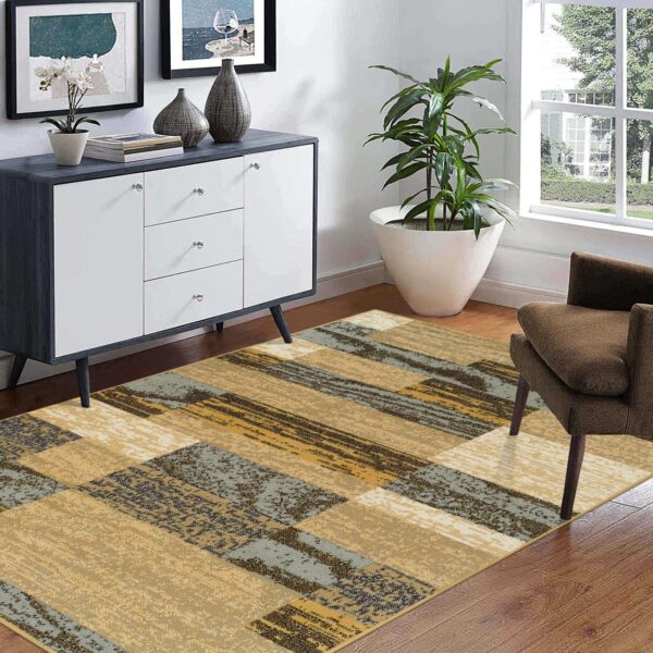 Superior Indoor Area Rug, Jute Backed, Modern Geometric Patchwork Floor Decor for Bedroom, Office, Living Room, Entryway, Hardwood Floors, Rockwood Collection, 3' x 5', Light Blue-Beige - Image 2