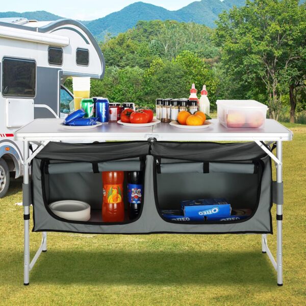 VEVOR Camping Kitchen Table, Aluminum Portable Folding Camp Cooking Station with Storage Organizer, 3 Adjustable Height, Quick Installation for Picnic BBQ Beach Traveling - Image 3