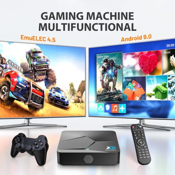 Super Console X2, Retro Games Console Built-in 82000+ Video Game, Plug & Play Games Console, Emuelec 4.5 & Android 9.0, 4K HD Display, 68+ Emulator Compatible with PSP/PS1/N64/Amiga, with 2 Gamepad - Image 4