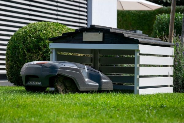 dobar 56192e Robotic Lawnmower Garage with Removable Roof, Lawn Robot Shelter, Solid Wood, Lawnmower Garage, Automower Canopy, 78.5 x 74 x 52.5 cm, White/Black - Image 8