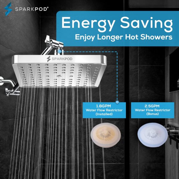 SparkPod Fixed Shower Head - High Pressure Rain - Luxury Modern Look - Easy No-Tool Installation - Perfect Adjustable Replacement for Your Bathroom Shower Heads (15 cm Square, Luxury Polished Chrome) - Image 5