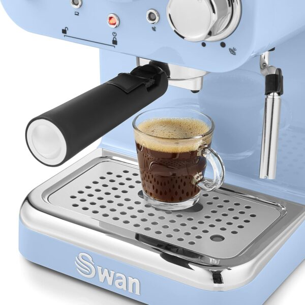 Swan SK22110BLN Retro Espresso Coffee Machine with Milk Frother, Steam Pressure Control, 1.2L Detachable Water Tank, 1100W, Retro Blue - Image 4