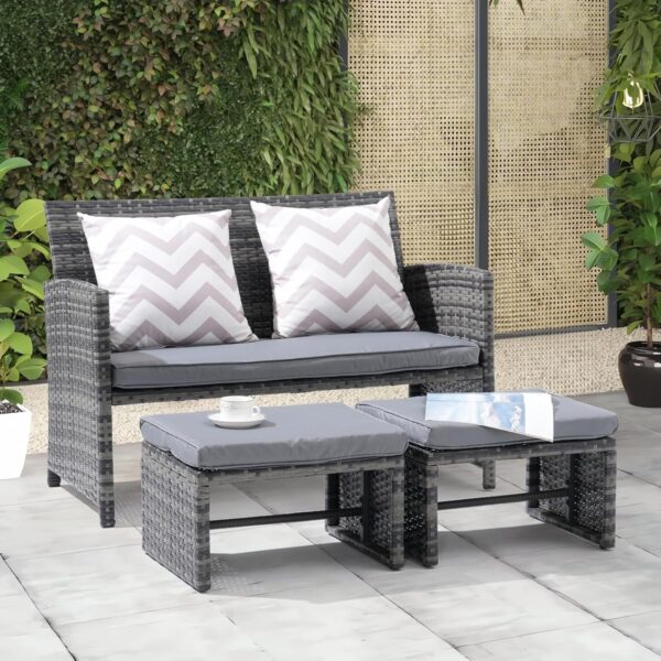 OC Orange-Casual Outdoor Loveseat, Wicker Patio Furniture Set with Ottoman, Rattan Conversation Set with Cushion, for Balcony, Porch, Garden - Image 8