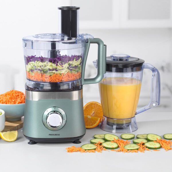 Progress EK5115PSHIMMERGRNWK Shimmer Food Processor & Blender Set – Chopper Smoothie Maker Machine, 2 Speeds and Pulse, Shred/Slice/Chop/Blend/Emulsify, 1.5L Bowl, 1.4L Blending Jug, 800 W, Green - Image 5