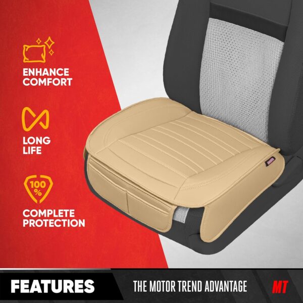 Motor Trend Seat Covers for Cars Trucks SUV, Faux Leather Beige Padded Seat Covers with Storage Pockets, Premium Interior Car Seat Cover, 2 x Front Seat Covers - Image 3