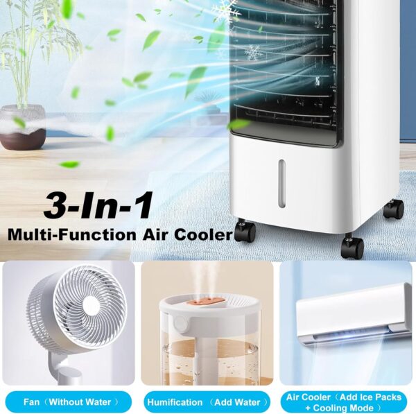 M MUNCASO 65W Evaporative Air Cooler Portable Aircon - 5L Tank 2 Ice Pack, 3D Airflow with 3 Modes & Speeds, LED Touchscreen 12H Timer, Remote Control Air Conditioner Cooler Fan for Home Office Room - Image 4