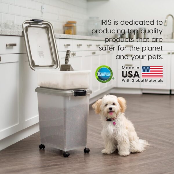 IRIS USA 30 lbs & 11 lbs Combo Airtight Dog Food Storage Container, Stackable Treat Box, 2-Cup Scoop, Wheels, Keep Fresh, Easy Mobility, Chrome - Image 3