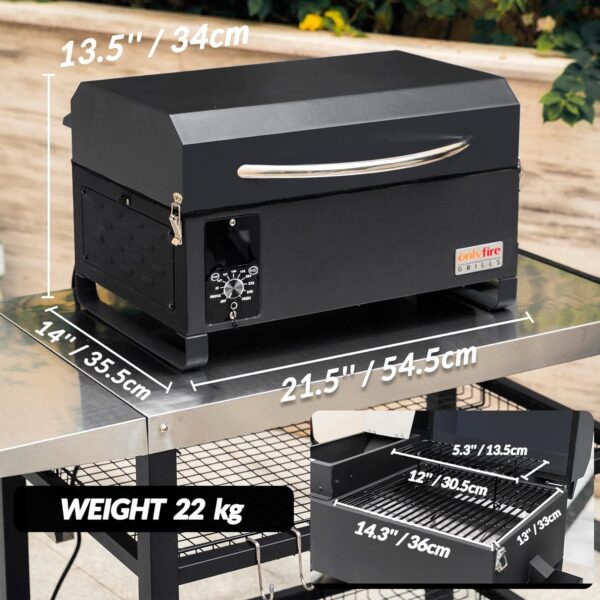 Onlyfire Upgraded Pellet Smoker BBQ Table Top Portable 8 in 1 Multi-Function Outdoor Barbecue Grill for RV Camping Tailgating with Auto Temperature Control, Meat Probe & 2 Tiers Cooking Area, Black - Image 3