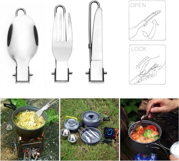 Odoland Camping Cooker Pan Set Aluminum Camping Cookware Kit for 2 People, Portable Outdoor Pot Pan Stove Kettle 2 Cups and Tableware - Backpacking Cookware for Picnic Trekking and Hiking - Image 7