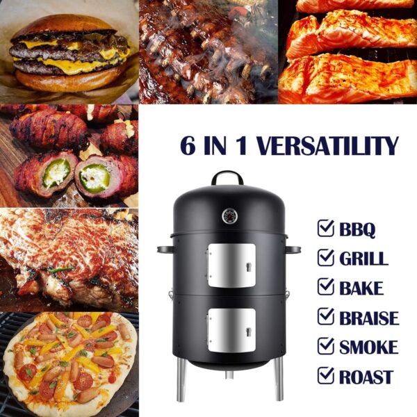 Realcook Vertical 17 Inch Steel Charcoal Smoker, Heavy Duty Round BBQ Grill for Outdoor Cooking, Black - Image 8