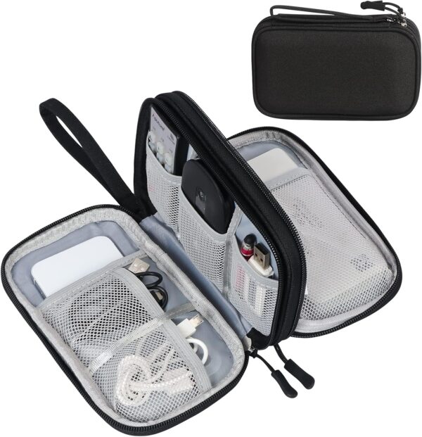 FYY Electronics Accessories Organiser Bag, Double-Layer Travel Cable Organiser Bag Pouch Portable Waterproof All-in-One Carry Travel Bag for Cable, Cord, Charger, Phone, Hard Disk M-Black - Image 2