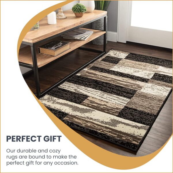 Superior Indoor Area Rug, Jute Backed, Modern Geometric Patchwork Floor Decor for Bedroom, Office, Living Room, Entryway, Hardwood Floors, Rockwood Collection, 2' x 3', Chocolate - Image 3