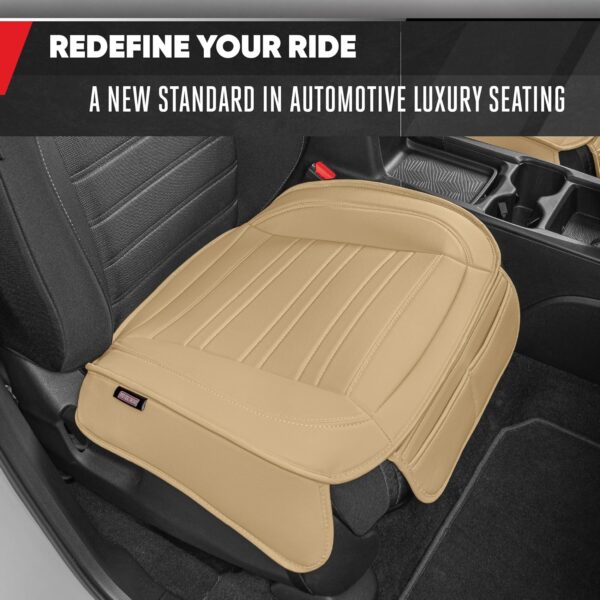 Motor Trend Seat Covers for Cars Trucks SUV, Faux Leather Beige Padded Seat Covers with Storage Pockets, Premium Interior Car Seat Cover, 2 x Front Seat Covers - Image 4